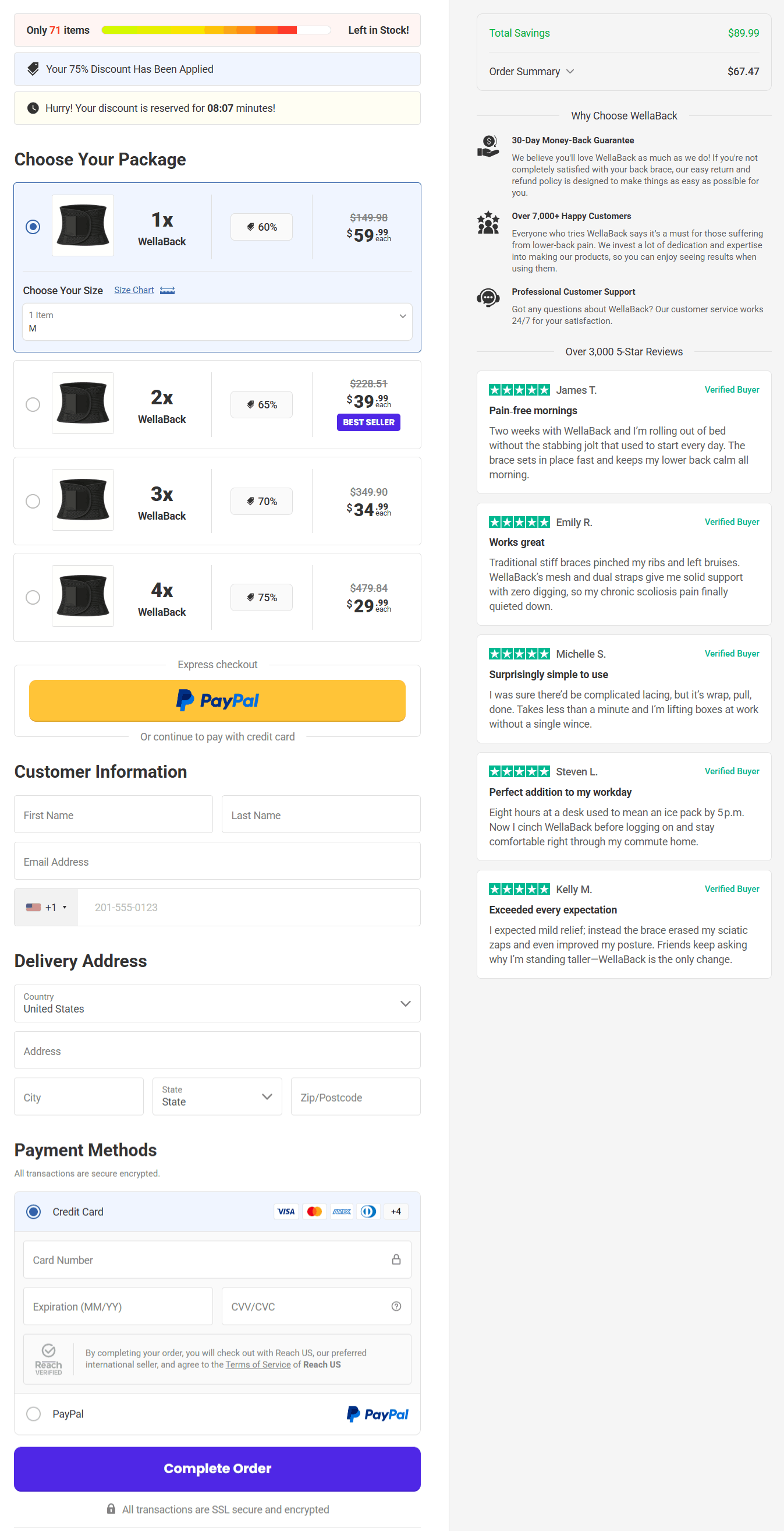 WellaBack Back Brace checkout page